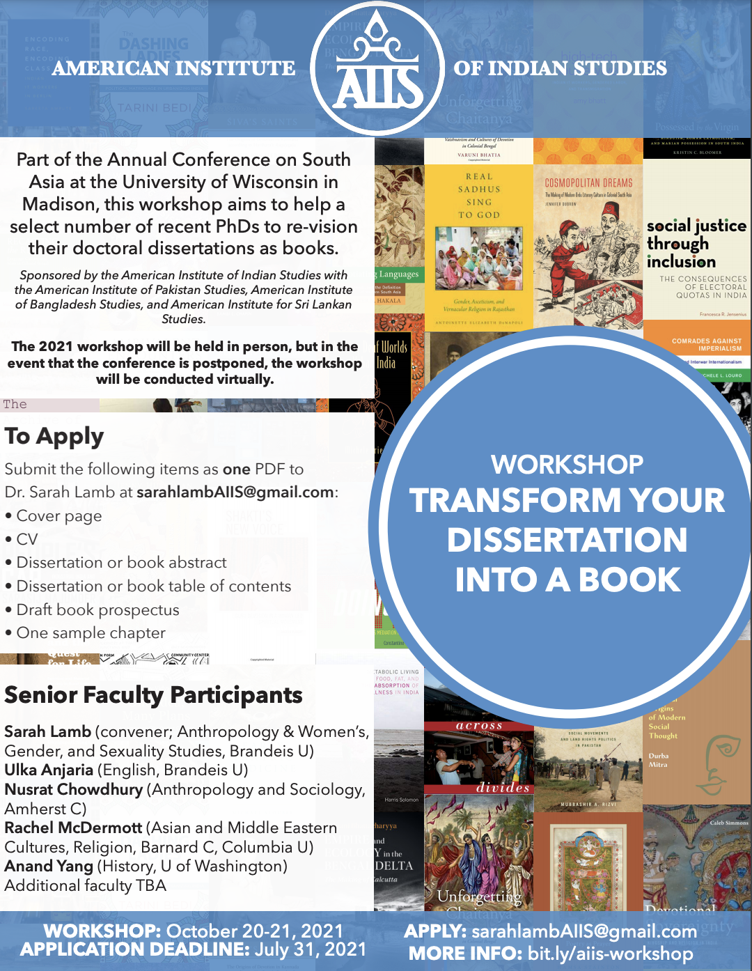 American Institute of Indian Studies Book to Dissertation workshop flyer.